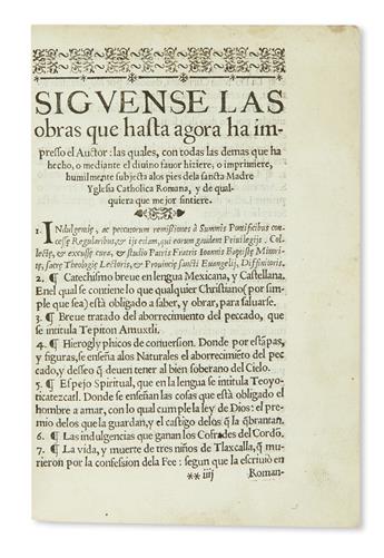 (MEXICAN IMPRINT--1607.) Baptista, Juan. A Jesu Christo S.N. ofrece este sermonario en lengua mexicana.